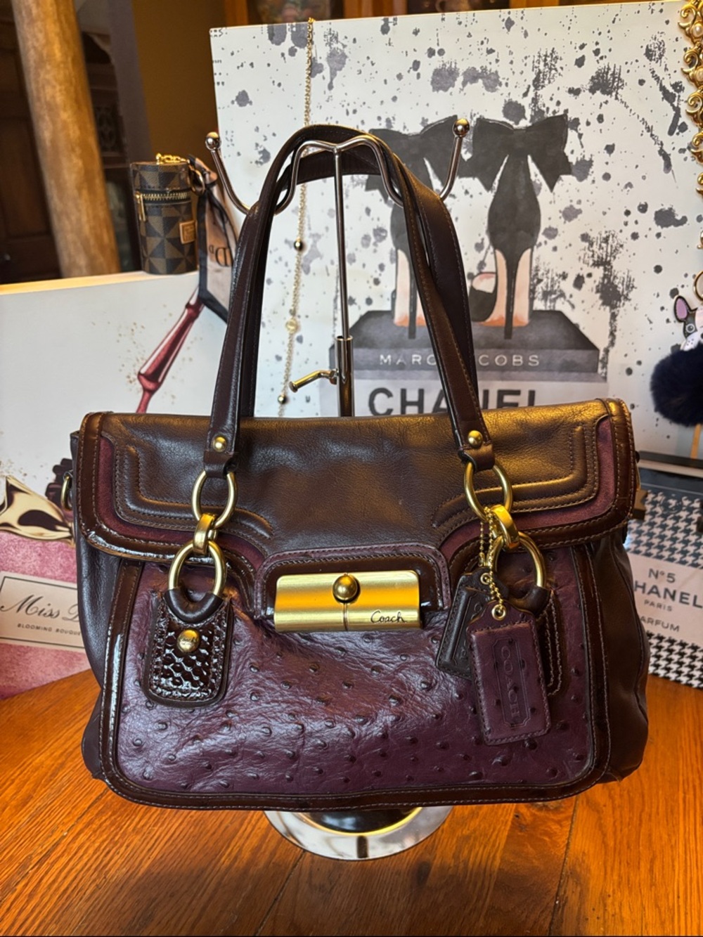 Coach Kristin Elevated Ostrich Embossed Satchel Plum 18232